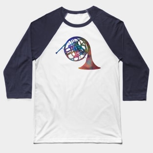 French Horn Silhouette: Rainbow Watercolor Baseball T-Shirt